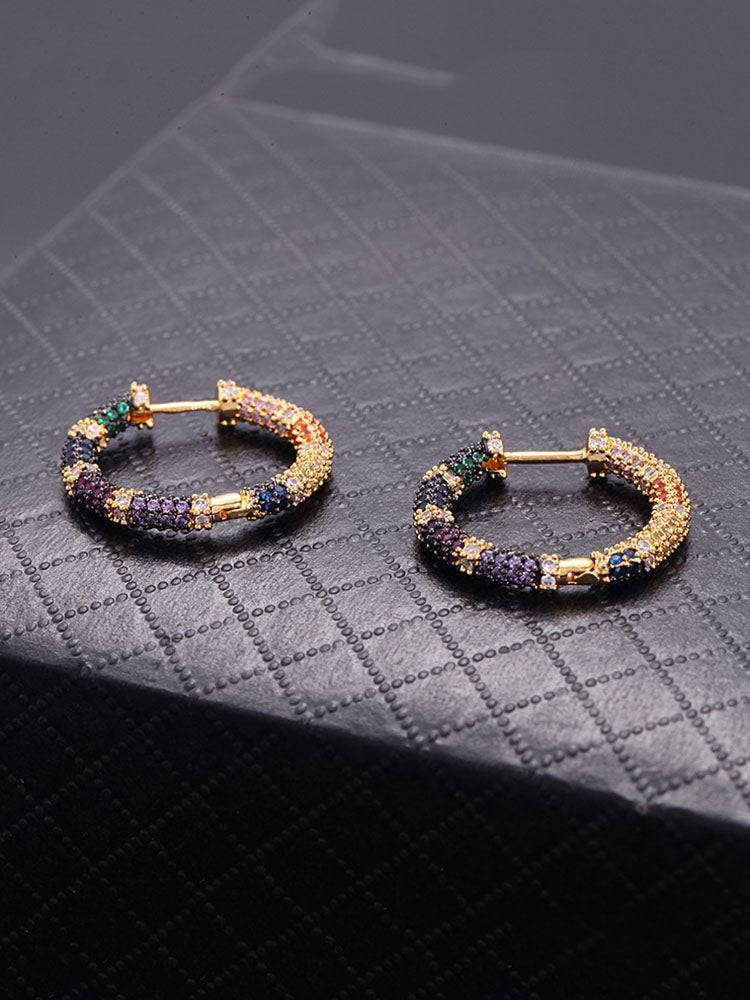 Women's Rainbow Zircon Hoop Earrings