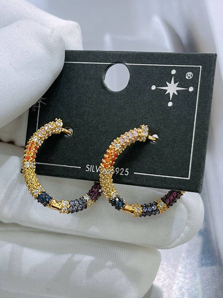 Women's Rainbow Zircon Hoop Earrings