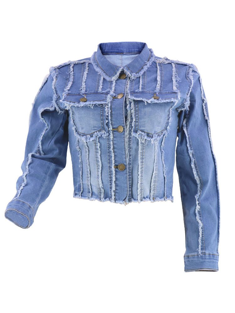 Denim Cropped Jacket Short Set