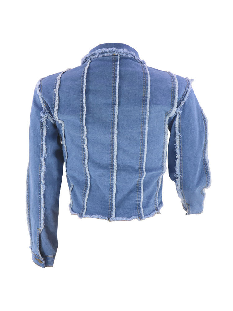 Denim Cropped Jacket Short Set