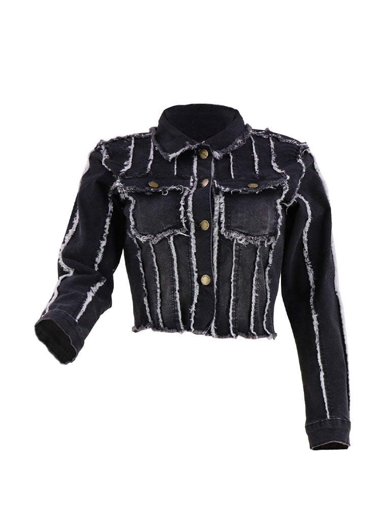 Denim Cropped Jacket Short Set
