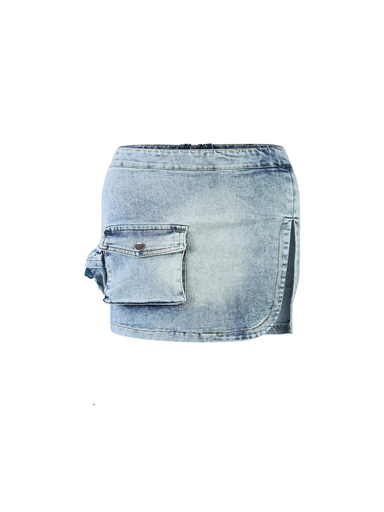 Denim Crop Top Skirt Set