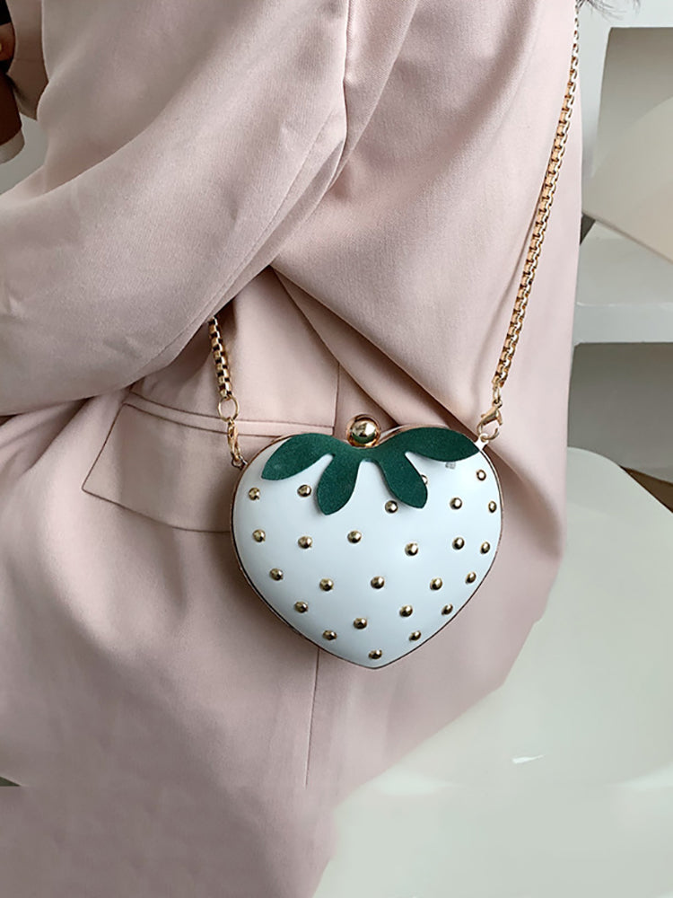 Women's Strawberry Shape Rivet Crossbody Bag