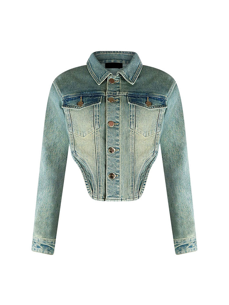 Denim Irregular Jacket Skirt Set