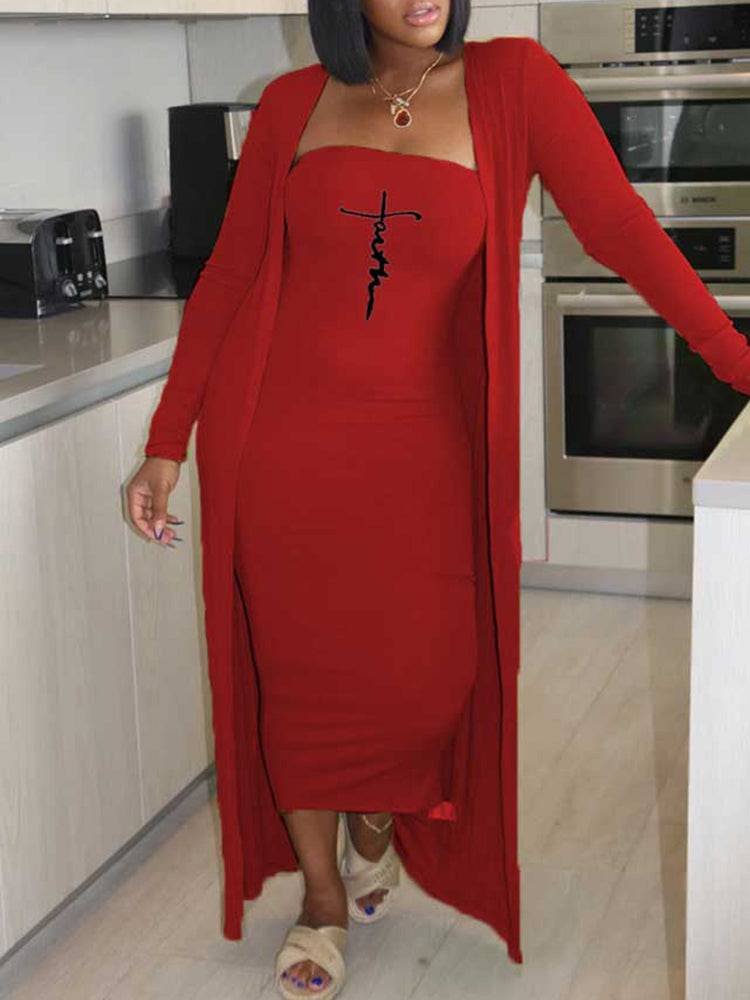 Faith Tube Dress Cardigan Set