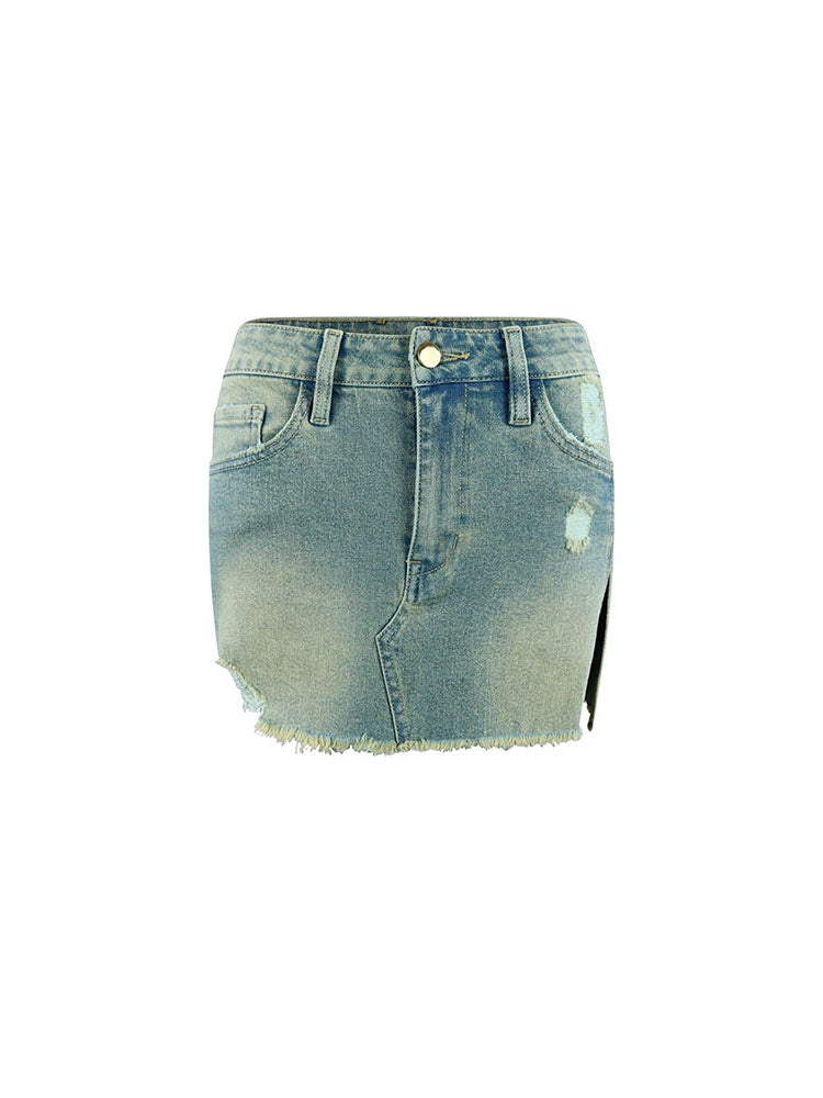 Denim Irregular Jacket Skirt Set