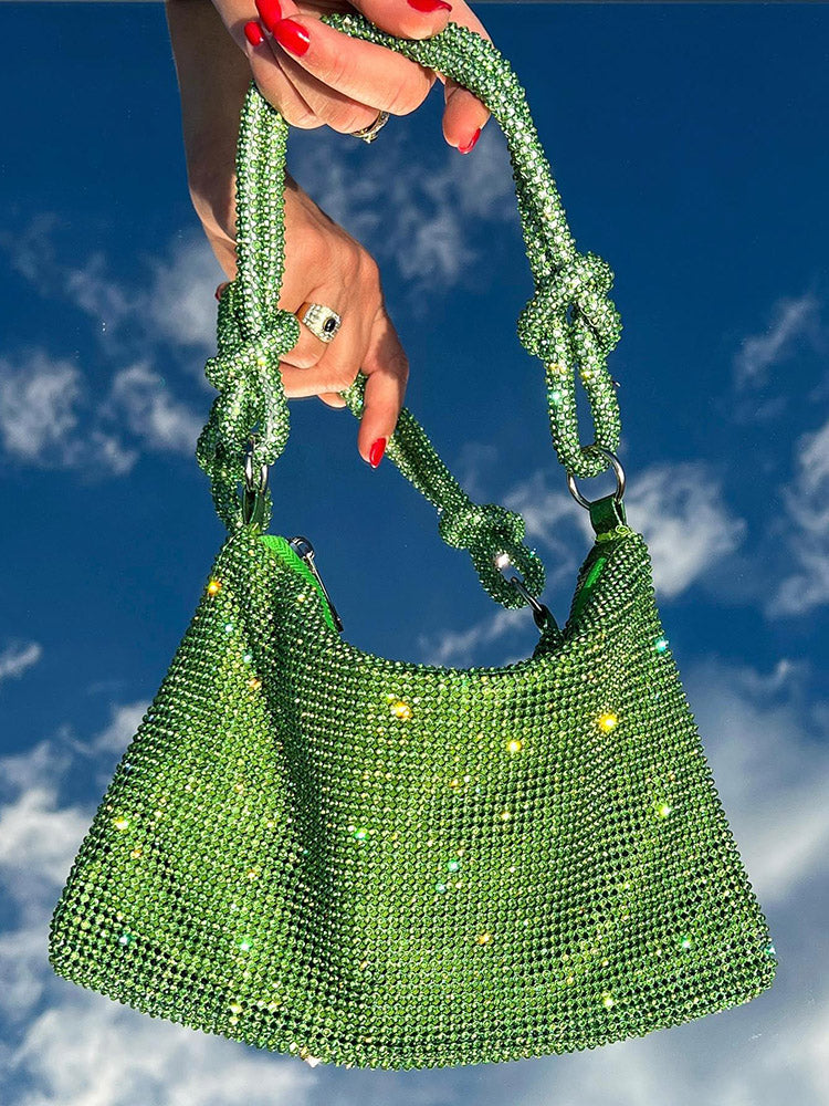 Women's Rhinestone Knotted Zipper Bag