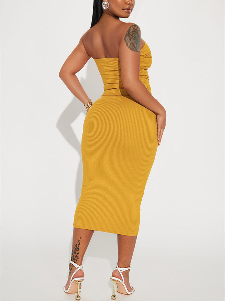Bandage Tube Top Midi Skirt Set