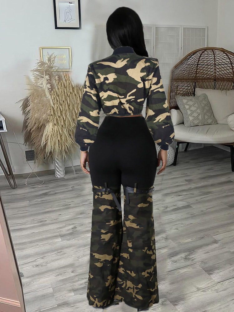 Camouflage Jacket Pants Denim Set