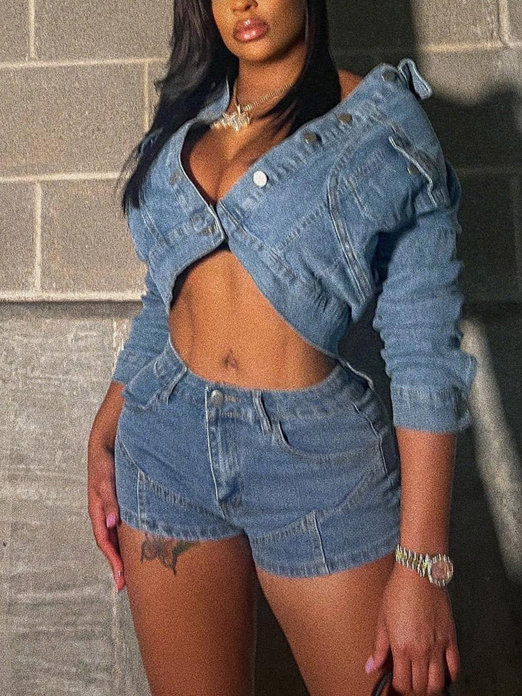 Denim Jacket Short Set