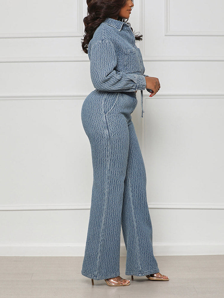 Denim Crop Jacket Pants Set