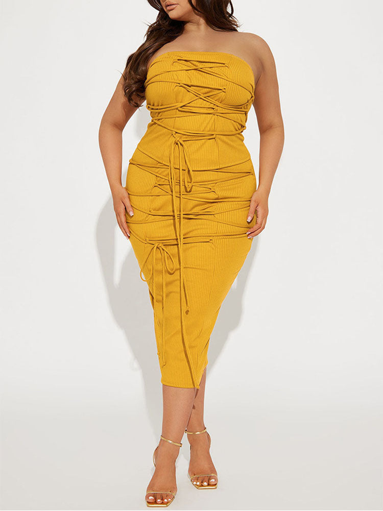 Bandage Tube Top Midi Skirt Set