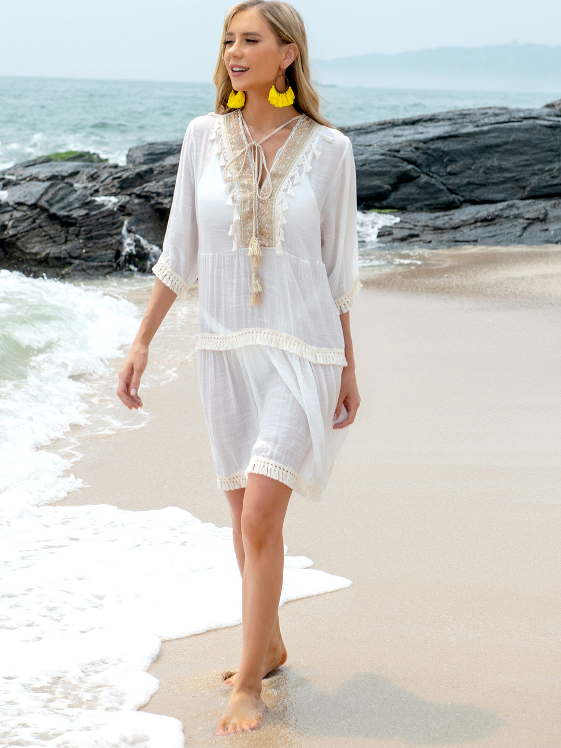 Lace Detail Half Sleeve Cover-Up Dress