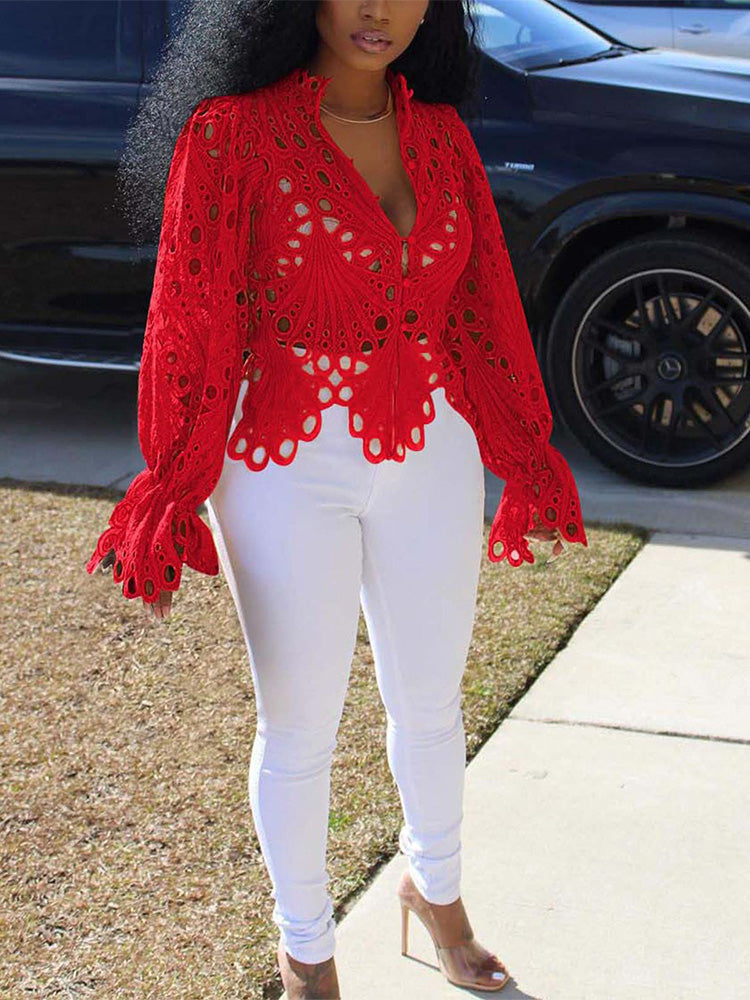 V Neck Hollow Out Top