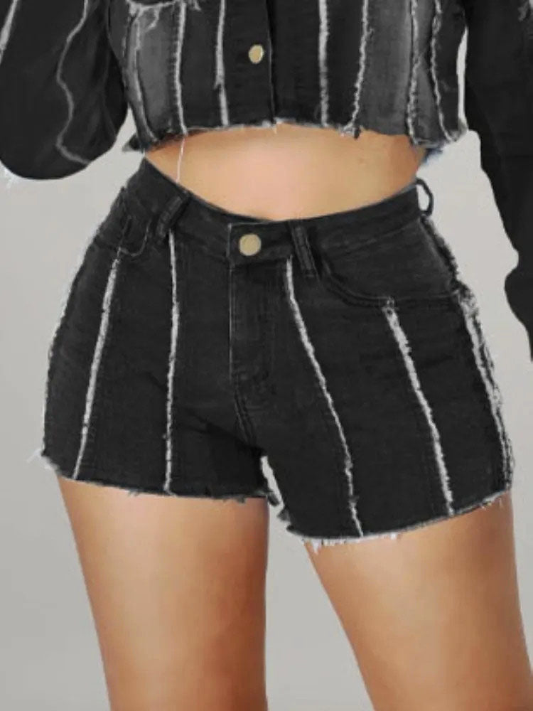 Denim Cropped Jacket Short Set