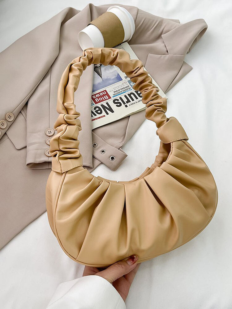 Women's Pleated Solid Color Shoulder Bag