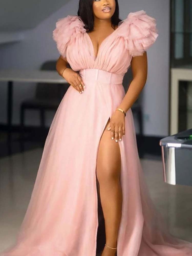 Women's Tulle Ruffle Maxi Dress
