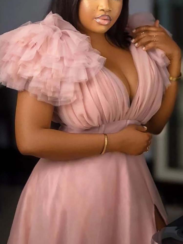 Women's Tulle Ruffle Maxi Dress