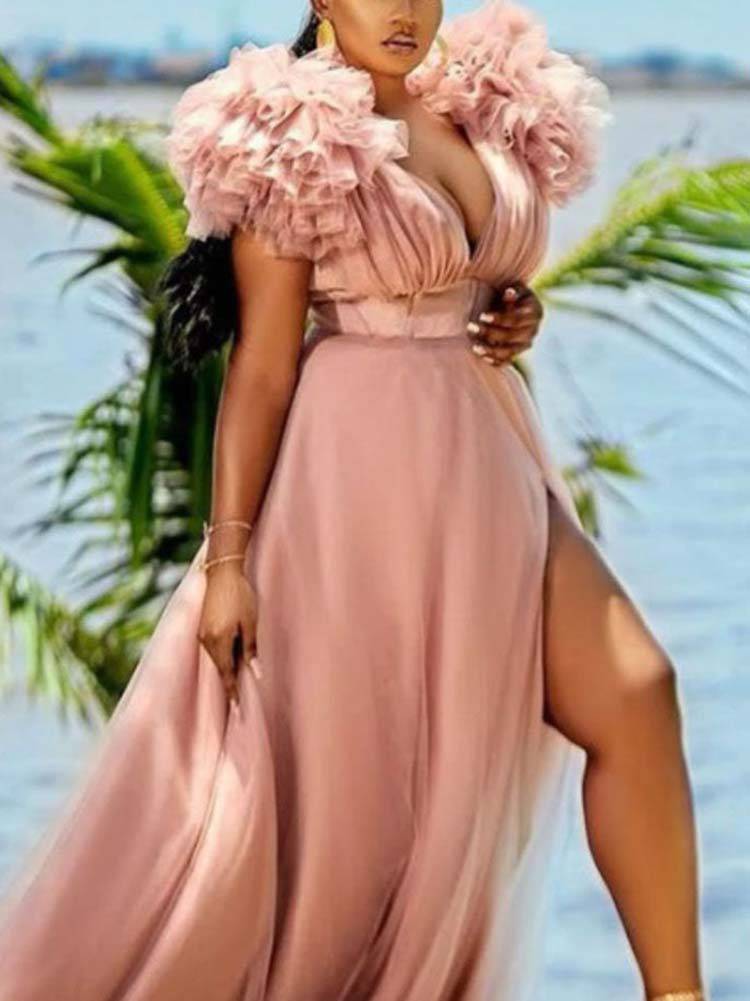 Women's Tulle Ruffle Maxi Dress