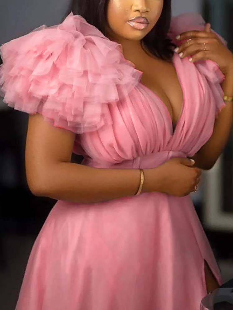 Women's Tulle Ruffle Maxi Dress