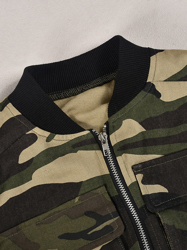 Camouflage Jacket Pants Denim Set