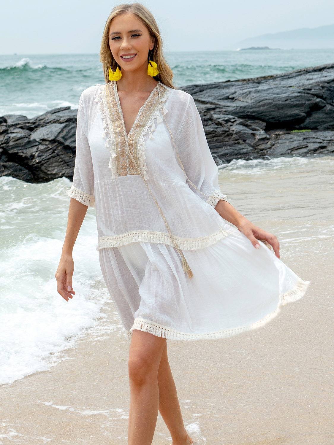 Lace Detail Half Sleeve Cover-Up Dress
