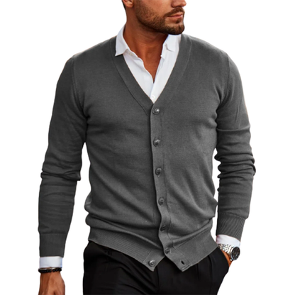 Men's cardigan coat middle-aged sweater men add velvet and thick casual V-neck jacket