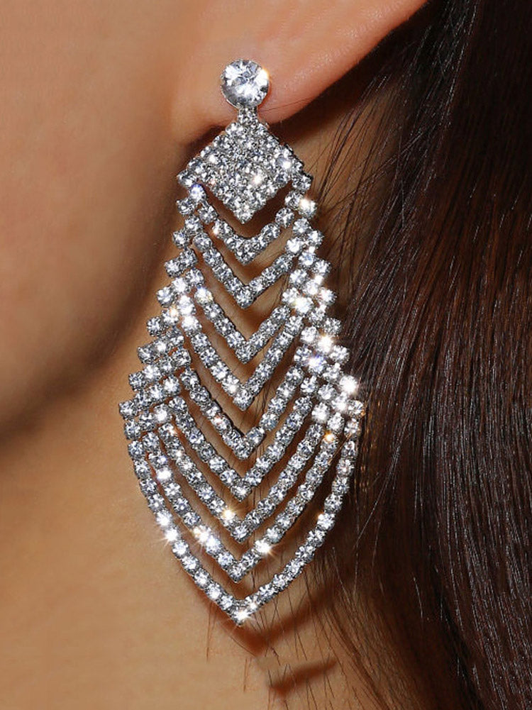 Women's Rhinestone Leaf Hollow Out Earrings