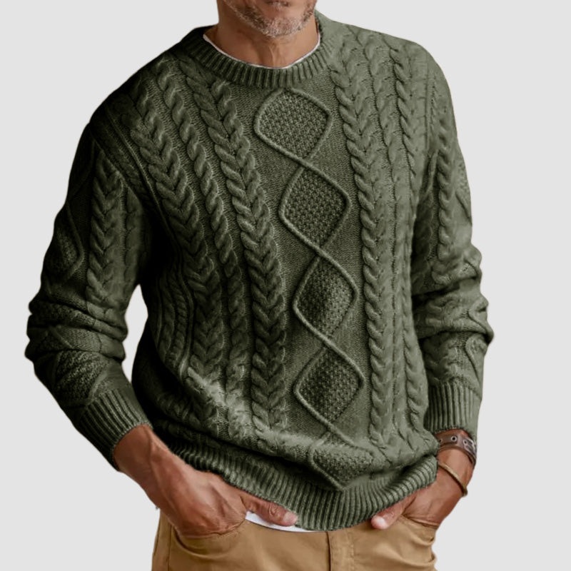 Gentleman's Casual Basic Casual Cable Round Neck Sweater