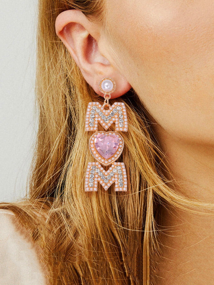 Women's MOM Pearls Rhinestone Earrings