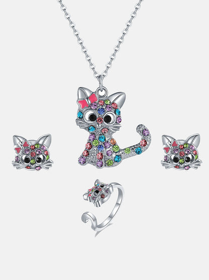 Women's Crystal Rainbow Cat Jewelry Set