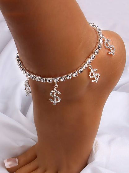 Women's Rhinestone Chain Dollar Sign Anklet