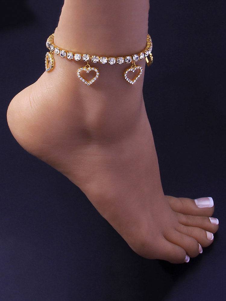 Women's Heart Rhinestone Anklet