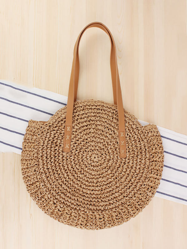 Women's Vintage Round Straw Beach Bag