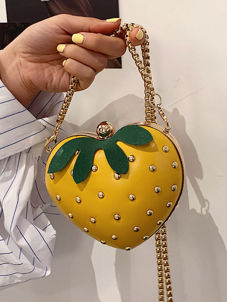 Women's Strawberry Shape Rivet Crossbody Bag