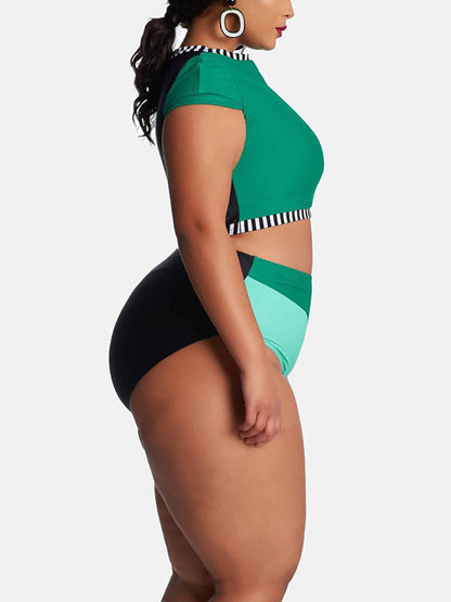 Patchwork High-Waisted Swimsuit