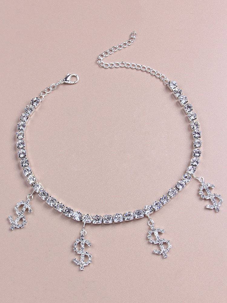 Women's Rhinestone Chain Dollar Sign Anklet