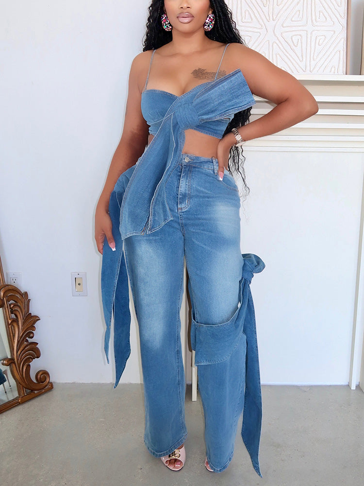 Big Bow Denim Top  Jeans