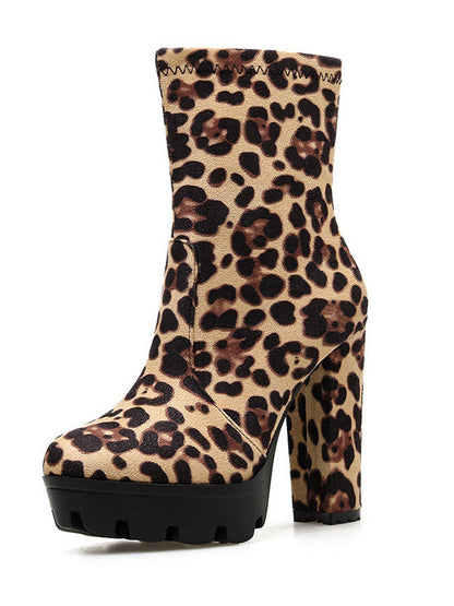 Leopard Chunky Heel Boots