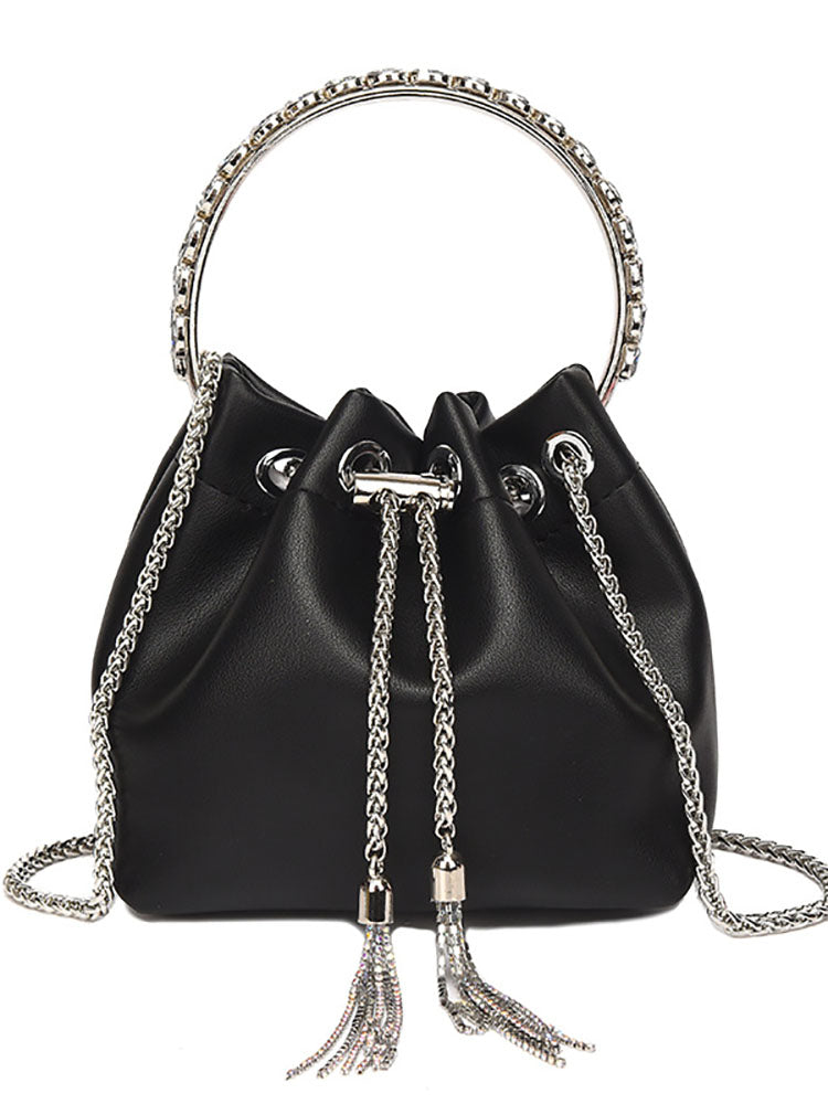 Women's Rhinestone Decor Drawstring Bucket Bag