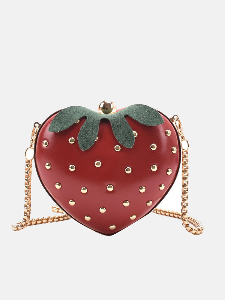 Women's Strawberry Shape Rivet Crossbody Bag