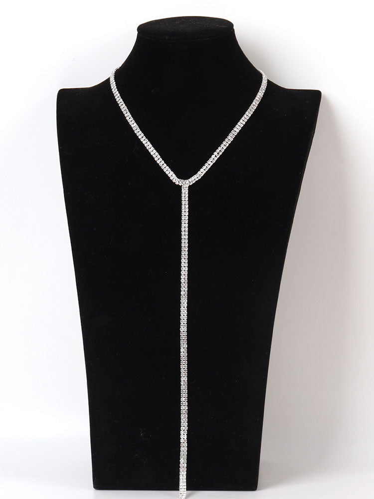 Women's Rhinestone Decor Y Lariat Necklace