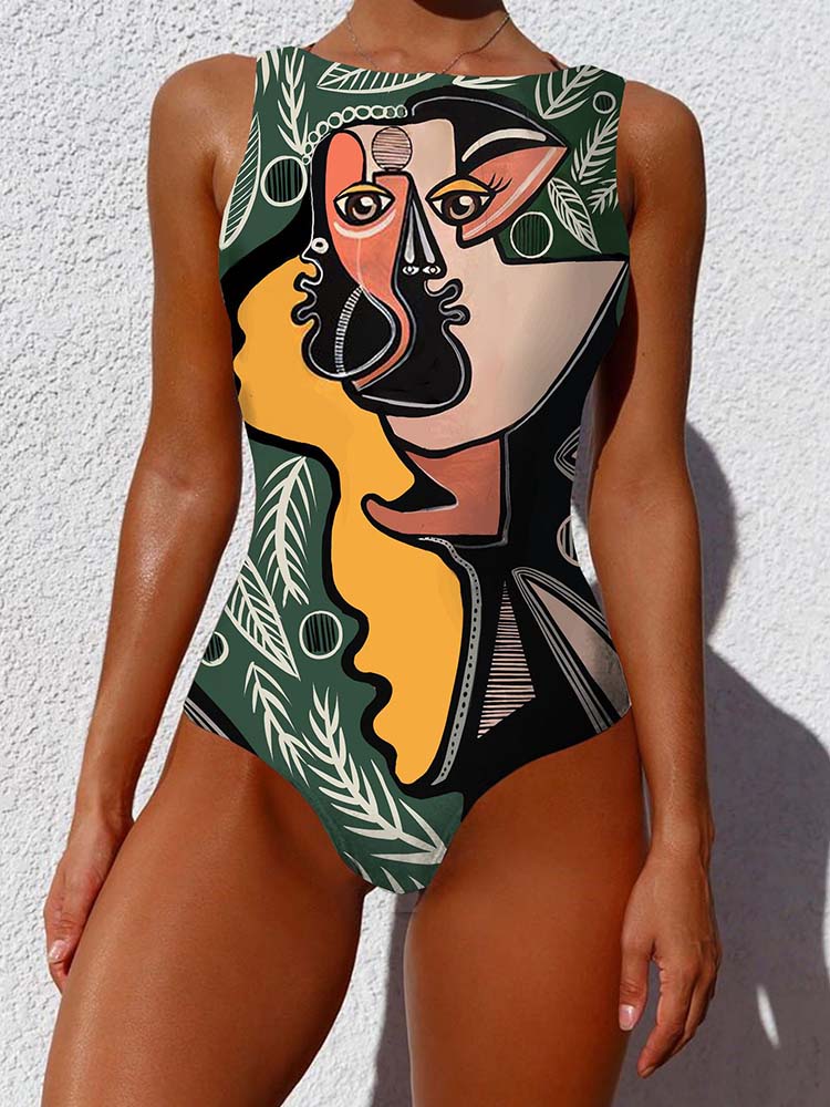 Abstract Painting One Piece Swimsuit