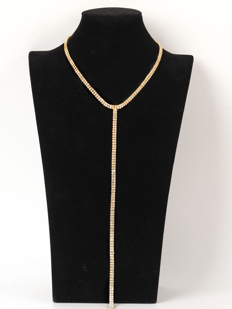 Women's Rhinestone Decor Y Lariat Necklace