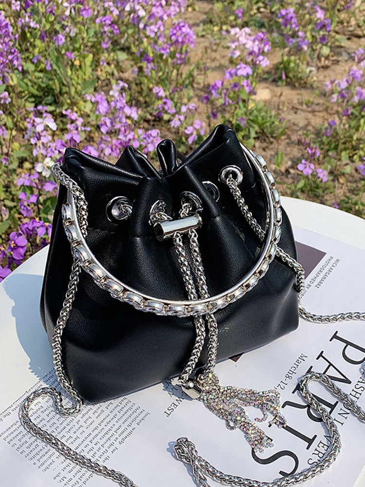 Women's Rhinestone Decor Drawstring Bucket Bag