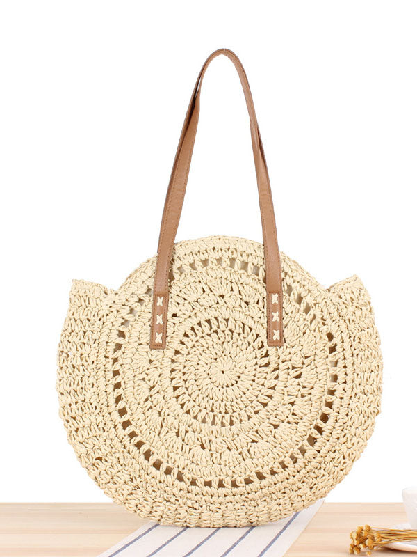 Women's Vintage Round Straw Beach Bag