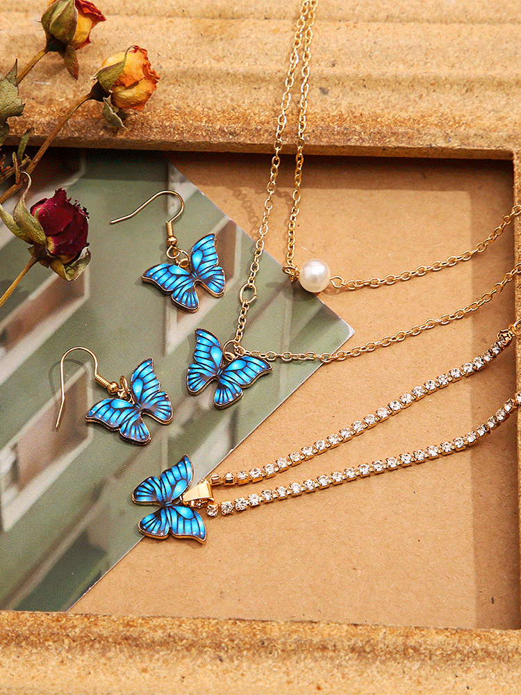 Women's 4 PC Blue Butterfly Jewelry