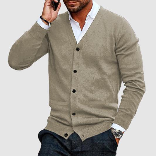 Men's cardigan coat middle-aged sweater men add velvet and thick casual V-neck jacket