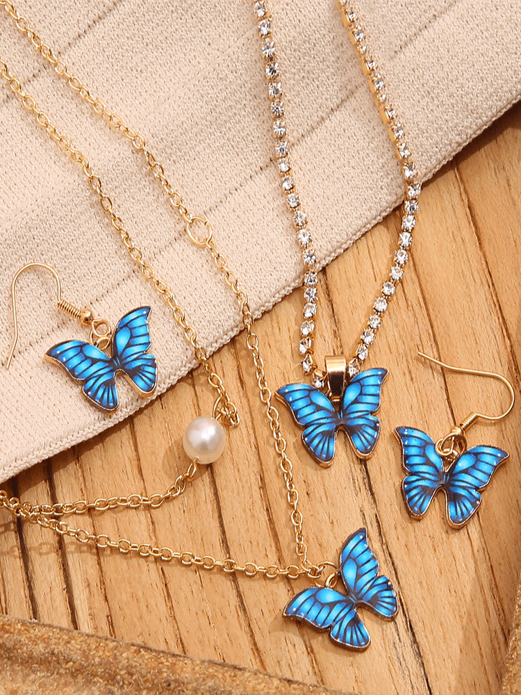 Women's 4 PC Blue Butterfly Jewelry