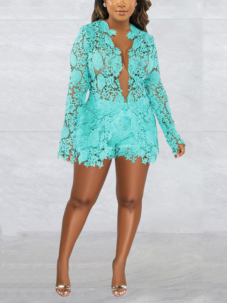 Lace Top Shorts Set